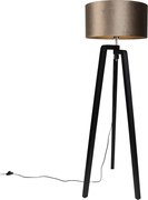 Lampa podłogowa Czarny Trójnóg z Brązowym Kloszem ze Złotym Wnętrzem 50cm - Puros