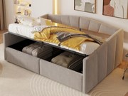 Rozkładana kanapa tapicerowana 140x200 cm - ze stelażem listwowym - tkanina welurowa - jasnoszary (materac nie jest dołączony)