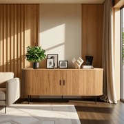 Komoda do Salonu Rozsuwana TRISH 180 cm Dąb Dwudrzwiowa Ryflowana Nowoczesna