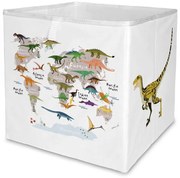 Biały tekstylny dziecięcy pojemnik na zabawki 32x32x32 cm Dino World Map – Butter Kings