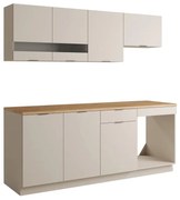 Zestaw mebli kuchennych - Z blatem 200 cm - Beżowy i Naturalny - CARMEO