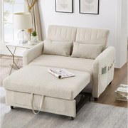 Sofa rozkładana 2-osobowa rozkładana - 95 x 120 cm - regulowane oparcie - tkanina bawełniano-lniana - beżowa