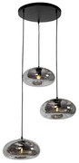 Lampa wisząca w stylu art deco czarna z dymionym szkłem okrągła 3-punktowa - Ayesha ArtDeco Oswietlenie wewnetrzne