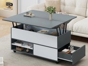 Stół kawowy regulowany 100x98x65cm - z przechowywaniem i półkami - z kółkami i 1 szufladą - szary i biały