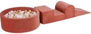 Piankowy Zestaw Do Zabawy Z Suchym Basenem 90x30cm/200 Piłek 7cm, Plac Zabaw Dla Dziecka, 4 Elementy, Welurowy, Czerwień Marsala, Piłki: Białe, Beżowe - Meowbaby®