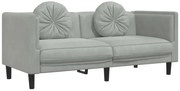 Jasnoszara aksamitna sofa 2-osobowa z poduszkami B8-F91