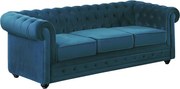 Kanapa 3-osobowa CHESTERFIELD - Welur w odcieniu morskim