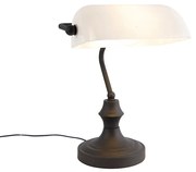 Klasyczna lampa notariusza czarna z opalowym szkłem - Banker klasyczny/Antyczny Oswietlenie wewnetrzne