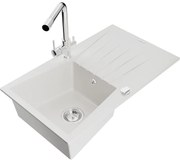 Mexen Cesar zlewozmywak granitowy 1-komorowy z ociekaczem i baterią kuchenną Duero, biały - 6514-20-671600-00