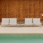 Zestaw Ogrodowy Z 2 Modułowymi Sofami 2-elementowymi I Rozkładanym Stolikiem Bocznym Amaro Kremowa Tapioca - Dark Blue - Sklum