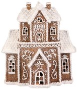 Ozdoby świąteczne Domek z piernika z wieżyczką,żywica poliestrowa, diody LED, brązowy