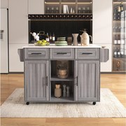 Szary wózek do serwowania z blatem MDF, 3 szufladami i 2 drzwiami - do jadalni i kuchni