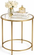 Okrągły Złoty Stolik Kawowy Ze Szklanym Blatem P9-L86
