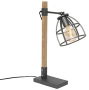 Industrialna lampa stołowa ciemnoszara z drewnem - ArthurPrzemysłowy Oswietlenie wewnetrzne