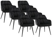 Zestaw 6 krzeseł PEGA - Podłokietniki - Welur i metal - Czarny