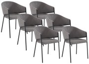 Zestaw 6 krzeseł z podłokietnikami z tkaniny i metalu – kolor szary – ORDIDA marki Pascal Morabito
