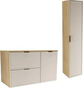 Zestaw do Łazienki 100cm Szafka z Koszem na Pranie Słupek Fronty Ramka Dąb Cremona / Kaszmir Roma