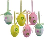 Zestaw ręcznie malowanych jajek z kokardą, 6 szt., kwiatki