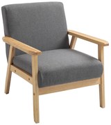 HOMCOM Stylowy Fotel Skandynawski - Lite Drewno, Imitacja Lnu, Szary Kolor, Akcentowy Design | Aosom PL