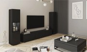 Nowoczesna meblościanka zestaw wisząco-stojący 3 elem. z szafką RTV 180 cm, witryną i słupkiem, czarny mat