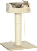 PawHut Drapak Leżanka dla Kota Zabawka Beżowy Komfortowy i Rozrywkowy 55x55x83cm | Aosom PL