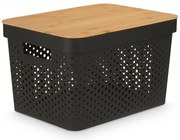 Duży plastikowy pojemnik z bambusową pokrywą, 36 x 26 x 22 cm