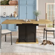 Rozkładany stół jadalny - 110-140 x 80 x 76 cm - dla 4-6 osób - ze schowkiem - MDF - czarny + naturalny