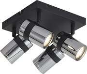 Czarny reflektor sufitowy z przydymionym szkłem, 4-punktowy, obrotowy i przechylny - Gianni