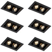 Zestaw 6 nowoczesnych reflektorów wpuszczanych czarnych 2-punktowych z regulacją - Oneon 70