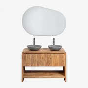 Zestaw Mebli Łazienkowych Z Drewna Vacry Akacja Brąz & 2 X Okrągły Szary Cement Ø40 Cm Tarsis & Owalna Lampa Led I Przeciwmgielna - Sklum