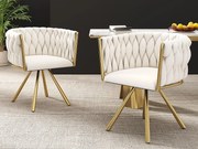 Zestaw 2 aksamitnych krzeseł obrotowych z podłokietnikami - złote metalowe nogi - Beż