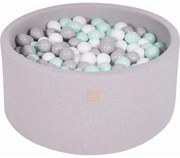 Okrągły Suchy Basen Z Piłeczkami 7cm Dla Dziecka, 90x40cm/300 Piłek, Bawełniany, Jasnoszary, Piłki: Białe, Szare, Miętowe - Meowbaby®