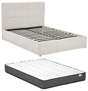 Łóżko ze skrzynią 160 x 200 cm - Tkanina - Beżowy + Materac - HOPEYA od Pascal Morabito