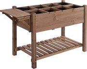 Outsunny podwyższona grządka z 8 przegródkami Skrzynka na kwiaty z litego drewna brązowa 123x54x74cm | Aosom PL