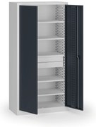 Szafa warsztatowa, 5 półek + 2 szuflady, 1950 × 950 × 500 mm, grafitowe drzwi