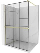 Mexen Kioto+ ścianka prysznicowa z półką Walk-in 90 x 200 cm, czarny wzór, złota szczotkowana - 800-090-121-55-78