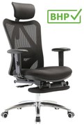 Czarne krzesło biurowe Europa Plus z podnóżkiem, zgodne z normą BHP