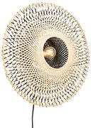 Orientalna lampa ścienna z bambusa 50 cm z wtyczką - Rina