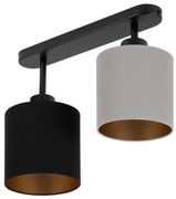 Lampa sufitowa czarna dwupunktowy spot z szaro-czarnymi abażurami C-33