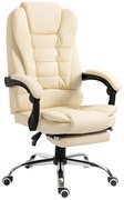 HOMCOM Fotel Biurowy Szefowski z Podnóżkiem Kremowo Biały Regulowane Oparcie i Pochylenie Komfort Pracy | Aosom PL