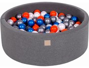 Okrągły Suchy Basen Z Piłeczkami 7cm Dla Dziecka, 90x30cm/200 Piłek, Bawełniany, Ciemnoszary, Piłki: Niebieska Perła, Biała Perła, Pomarańczowe, Srebrne - Meowbaby®