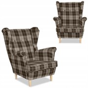 Fotel uszak Winston skandynawski Family Meble krata brązowa