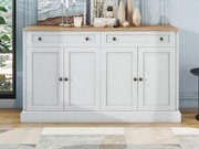 Komoda z 4 drzwiami i 2 szufladami - MDF, drewno, uchwyty metalowe - kolor biały - 150 x 40 x 86 cm