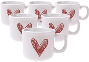 Zestaw 6 ceramicznych kubków Srdíčko II, 90 ml,czerwone