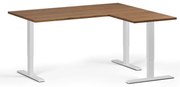 Narożne biurko z regulacją wysokości, 160x140 cm, 3 silniki, L/P, biała podstawa, orzech