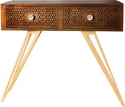 Konsola Mayfair 100x35x80 cm z żelaza, styl Hollywood Regency, złote nogi, szuflady z białego marmuru, made in Italy