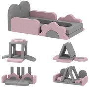 AIYAPLAY 12-elementowy Zestaw Bloków z Pianki do Wspinaczki, Budowy, Czołgania, Wewnętrzne Maty do Zabawy z Pokrowcem Kordurowym, Szary + Różowy