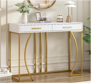 Konsola z 2 szufladami - styl nowoczesny - Biała i Złota