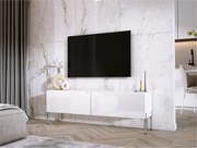 Szafka RTV: Biały Matowy / Biały Błyszczący, Nogi Chromowane, 140 x 52 x 32 cm