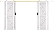Drzwi przesuwne podwójne chowane w ścianie z drewna i MDF - biały - 2 x wys. 205 x szer. 83 cm - NEFARA